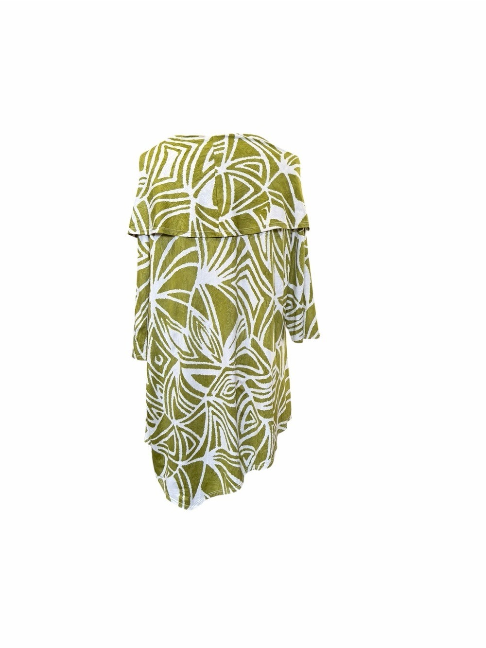 IC By Connie K. Olive Green & White Floral Cowl Tunic Shark Bite Hem Lagenlook L - Picture 2 of 6
